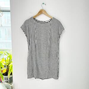 Madewell Black & White Stripe Play Button Back Tee Dress Size XS